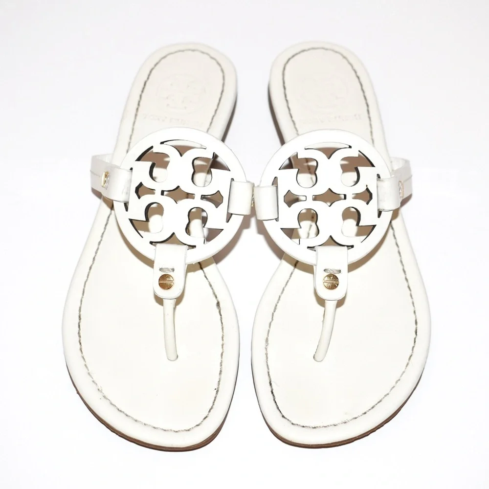 Tory Burch White Leather Miller Sandals